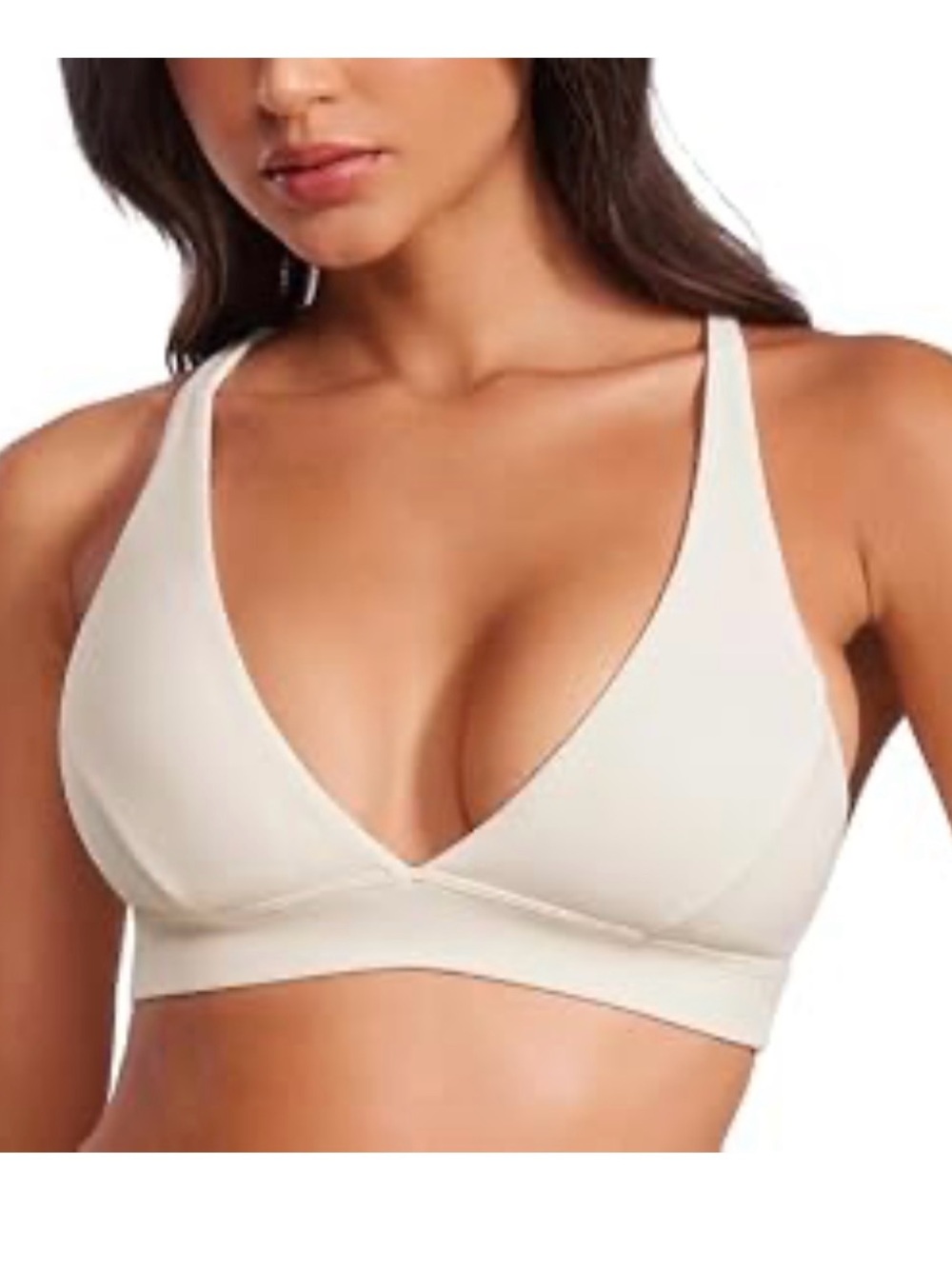 CRZ YOGA Butterluxe Deep V-Neck Sports Bra- White Apricot Large